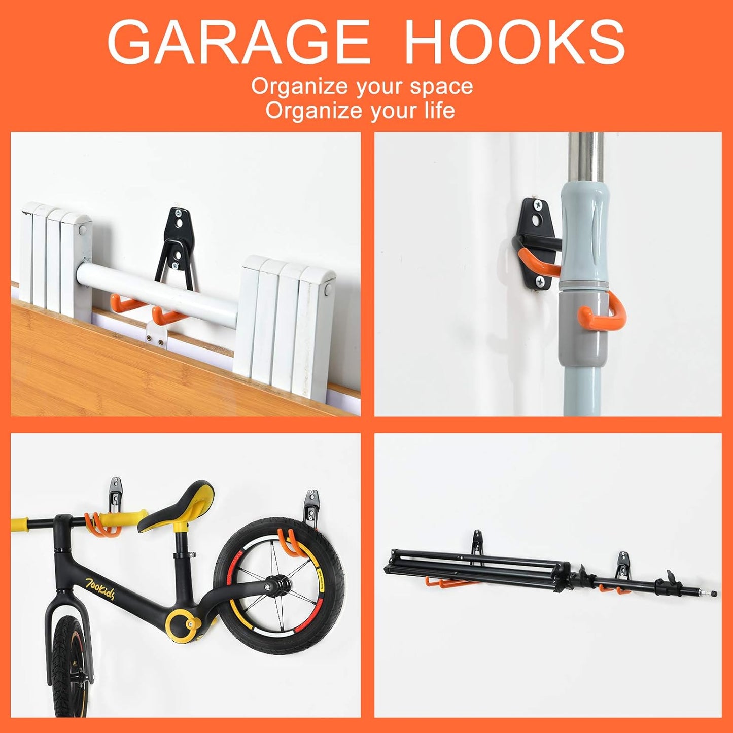 AOBEN Garage Hooks Heavy Duty, Steel Garage Storage Hooks, Utility Tool Hangers and Combinable Wall Mount for Organizing Ladder, Hold Chairs, Heavy Tools (Small U, 4 Pack)