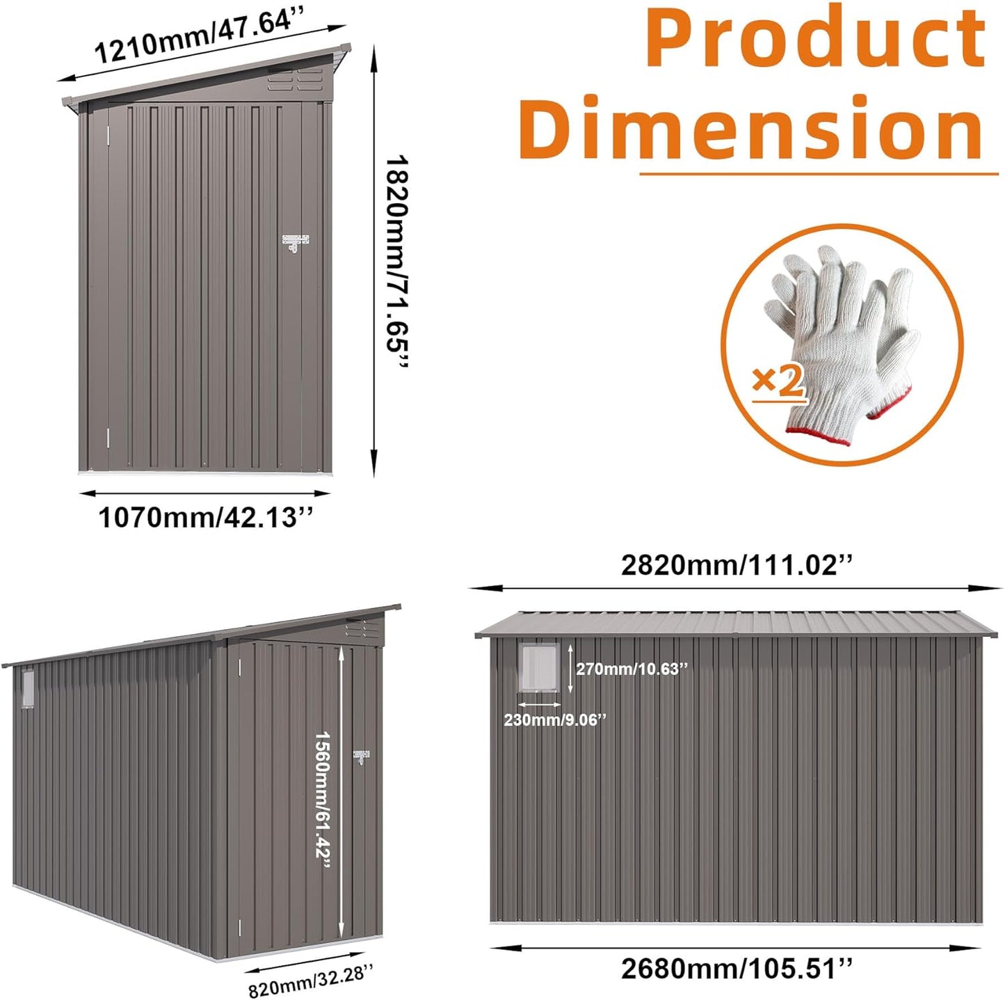 4x9 FT Outdoor Storage Shed,Lean to Metal Shed W/Window,All Weather Waterproof Garden Storage Shed W/ 6 Air Vents & 1 Lockable Door,Weatherproof Tool House W/Sloped Roof,for Lawn,Gray