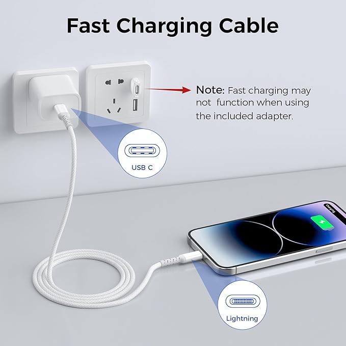Basesailor Short 1FT USB C to Lightning Charger Cable with USB A Adapter,USB Type C Fast Charging Power Cord for Apple iPhone 14 13 12 11 Mini Pro Max Plus,XS XR X 8 7 6 5 SE,iPad 8 9 8th 9th Gen