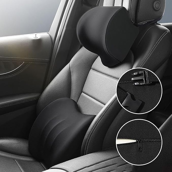 Car Headrest & Lumbar Support Cushion for Toyota RAV4 2012-2024, Ergonomic Car Seat Headrest Memory Foam Neck and Back Pillow Kit Breathable Removable for Driving Fatigue Relief,C/Blue