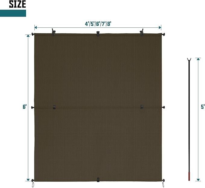 Bynbbur 6'W x 10'H Outdoor Patio Shades Foldable Roller Blinds, 220 GSM Sun Shade Roll Up Porch Screens Exterior Shade Cloth for Deck Pergola Backyard, Brown
