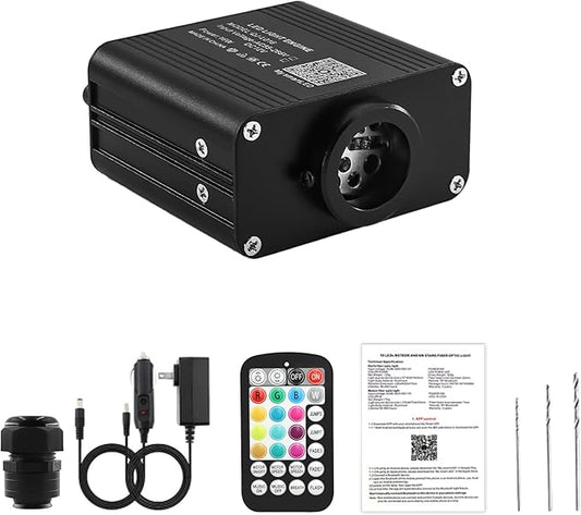ATOKEE 16W Compact Size Fiber Optic Light Box for Starlight Headliner, Twinkle & Music Mode, Control by Bluetooth App/RF Remote Control, Car Plug & Power Adapter, PG Connector & 3 Drill Bits