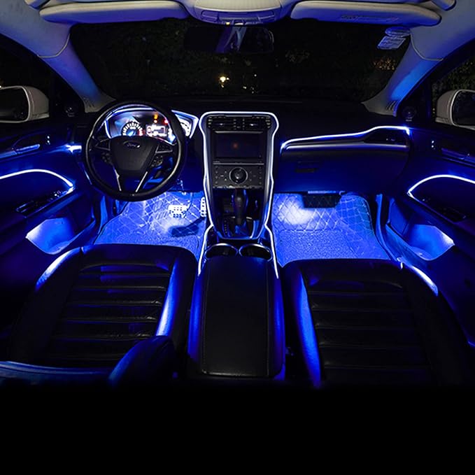 64 Colors Car Ambient Lighting Fiber Optic RF Remote + APP Control Multicoloured Music Car Atmosphere Decorative Lighting Kit 1W DC 12V-24V 3m