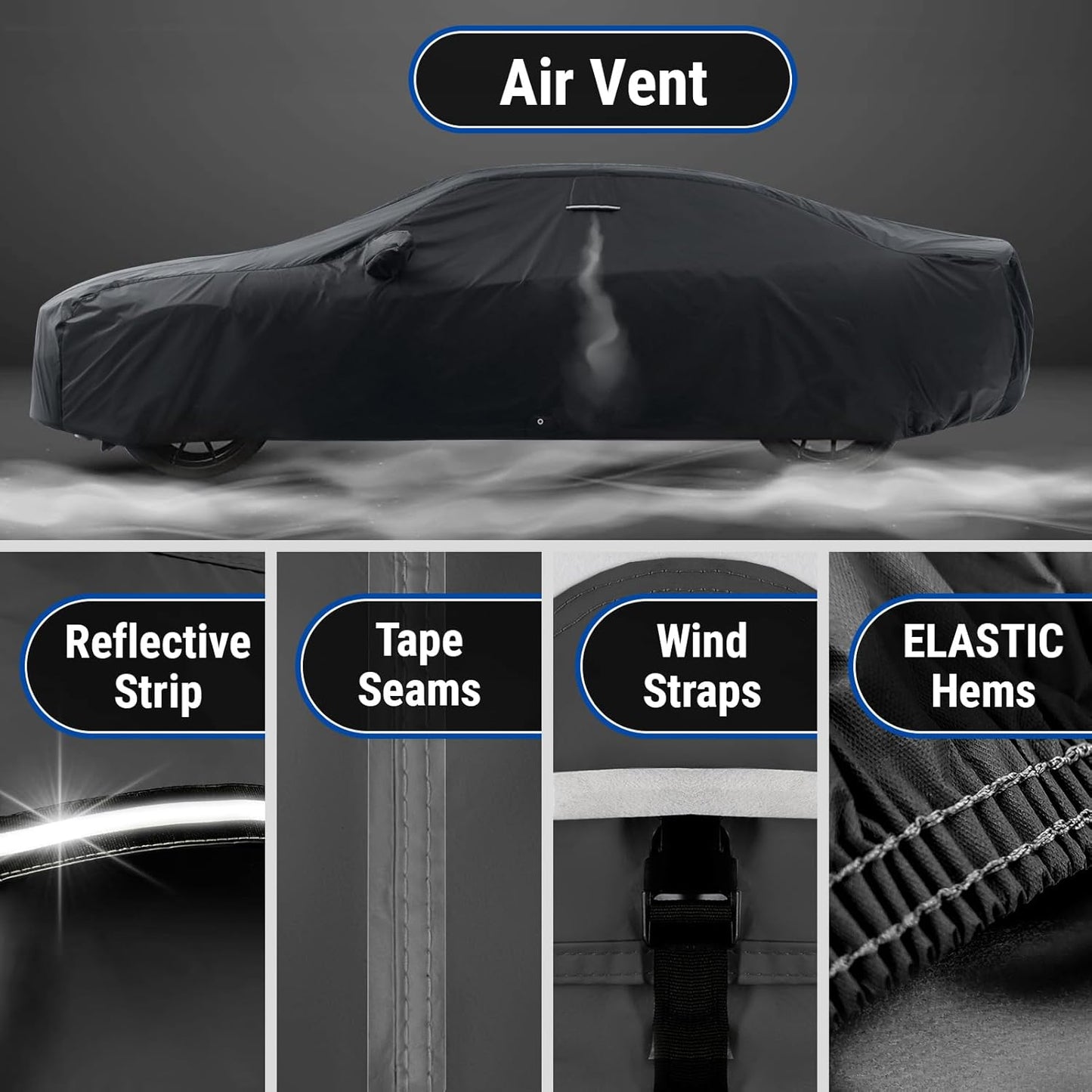 iCarCover Custom Car Cover for Buick Cascada (2016-2019) Waterproof All-Weather Rain Snow UV Sun Protector Full Exterior Indoor Outdoor Car Cover (Stripe - Black/Gray)