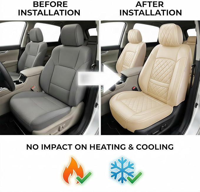Fit for Sonata Car Seat Covers Compatible with Hyundai Sonata 2004-2026-Waterproof Breathable Leather Automotive Seat Cushions Protector, Airbag Compatible, Full Set 5 Seats(Beige)