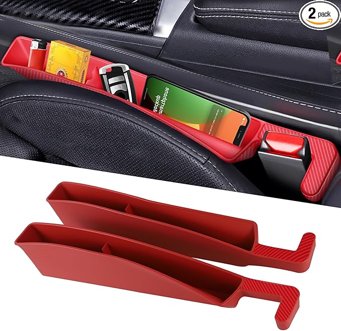 2PCS Car Seat Gap Filler Organizer, Multifunctional Seat Gap Storage Box for Phone Key, Stop Things from Dropping Between Seat and Console, Universal Interior Car Accessories (Red)