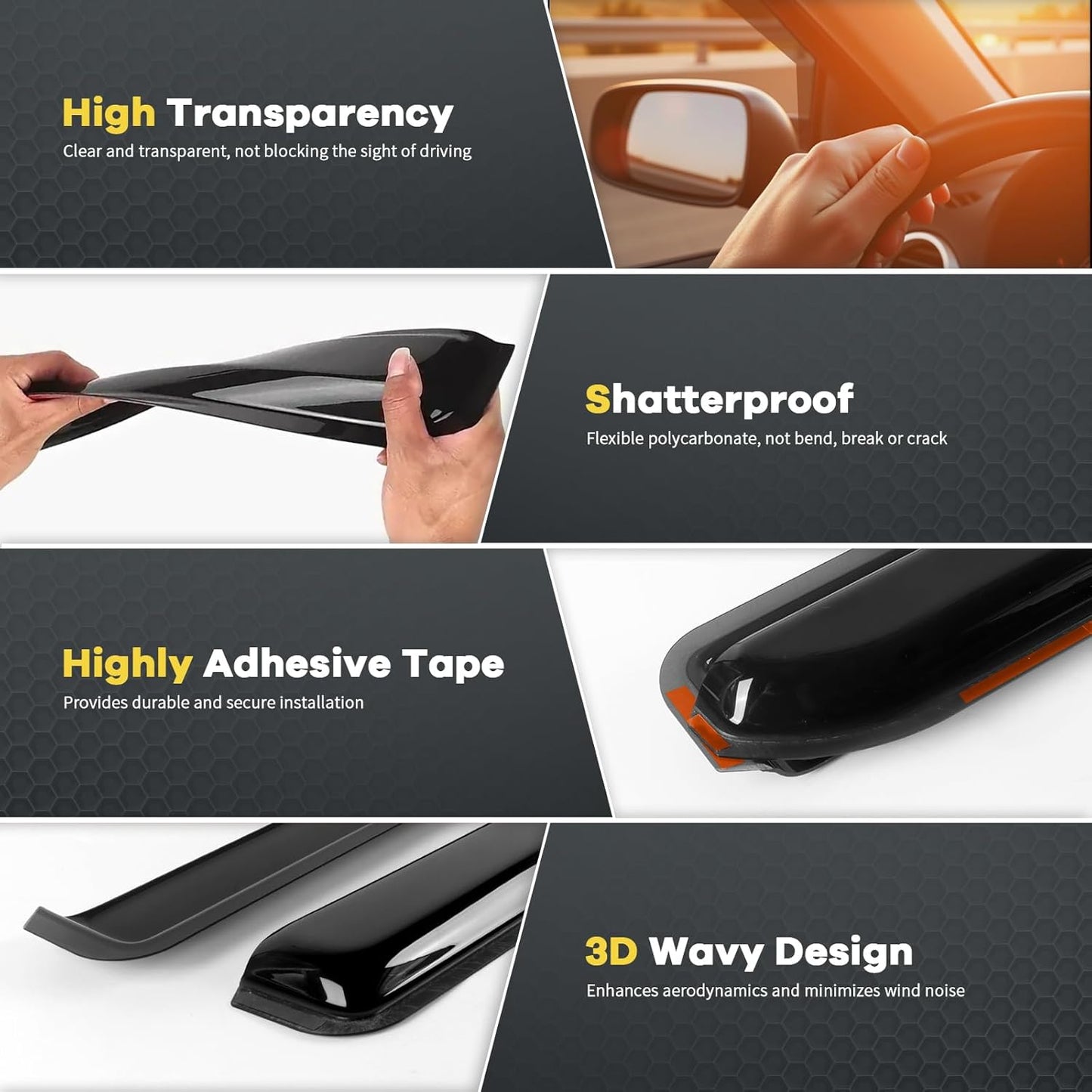 in-Channel Window Rain Guards Fit for 2022 2023 2024 2025 Honda Civic LX EX SI HPT Sport Touring Sedan 4-Door, Durable Side Window Deflector, Smoke Tinted Vent Visors Shade