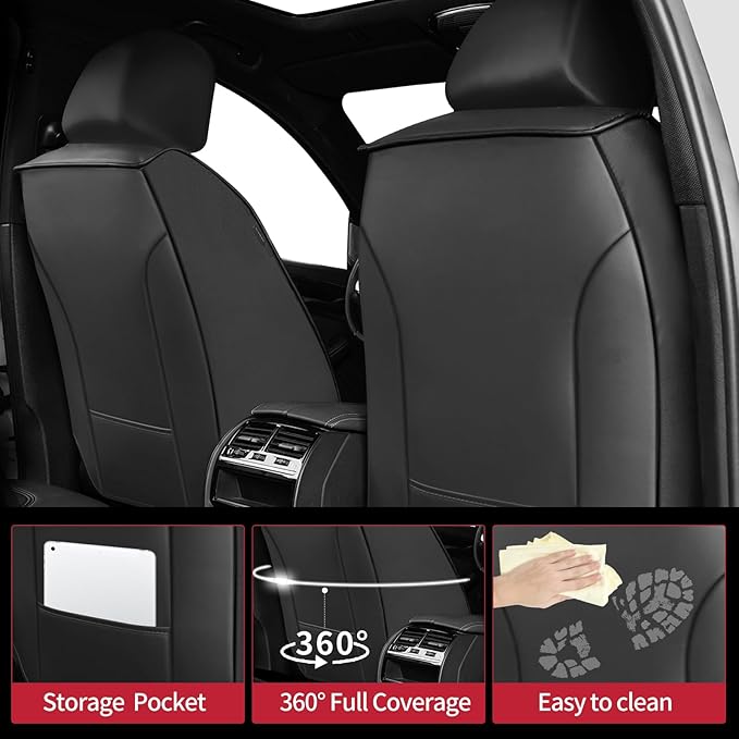 Fit 4Runner Car Seat Covers for Toyota 4Runner 2003-2024 2025 2026 - Upgraded Premium Waterproof & Breathable Leather, Airbag Compatible, All-Weather Seat Cushion Protector (2 Front/Black+Red)