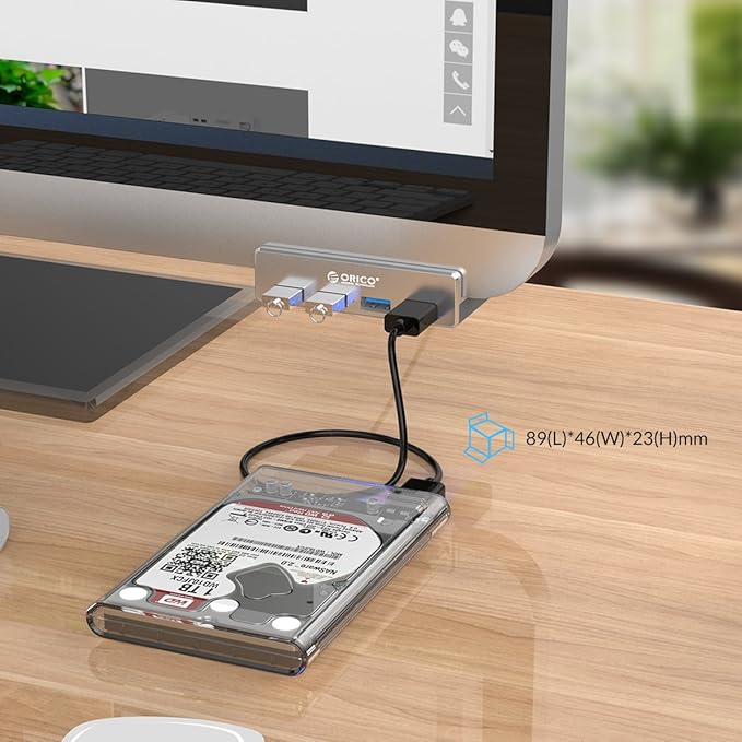 ORICO USB 3.0 Hub Clamp Adapter, Aluminum 4-Port USB Splitter with Extra Power Supply Port and 4.92 FT USB Data Cable, Ultra-Portable USB Expander for 2021 iMac/Laptop/PC