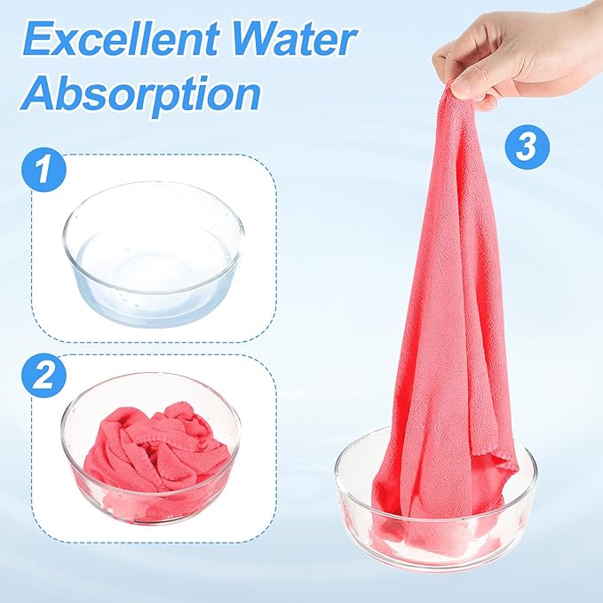 HARFINGTON 4 Pack Microfiber Cleaning Cloth, 63" x 24" Multi-Functional Cleaning Towels Reusable Absorbent Rags for Car Wash Kitchen Household Window Clean, Rose Red