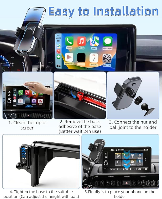 PZK Car Phone Mount for Honda Accord 2018-2022 Sport SE/EX/EX-L/Touring/LX Accessories 10th Gen Accord Only for 8-inch Screen 360° Rotation Auto Lock Phone Holder with Stroage Box Not Affect Vent