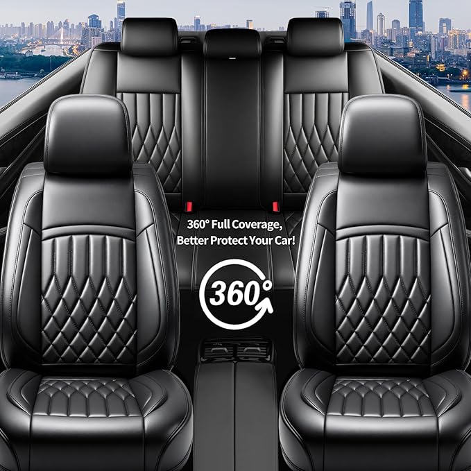 Fit for Accent Seat Covers Compatible with Hyundai Accent 2017-2026 - Waterproof Breathable Leather Automotive Seat Cushions Protector,Airbag Compatible,Full Set 5 Seats(Black)
