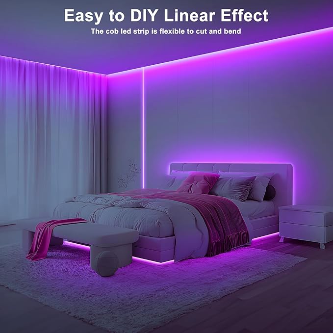 Tatazone 32.8ft Purple COB Led Strip Lights with Remote, Dimmable Bright Dotless Adhesive Indoor Led COB Light Strip for Cabinet, Painting, Room, Bed