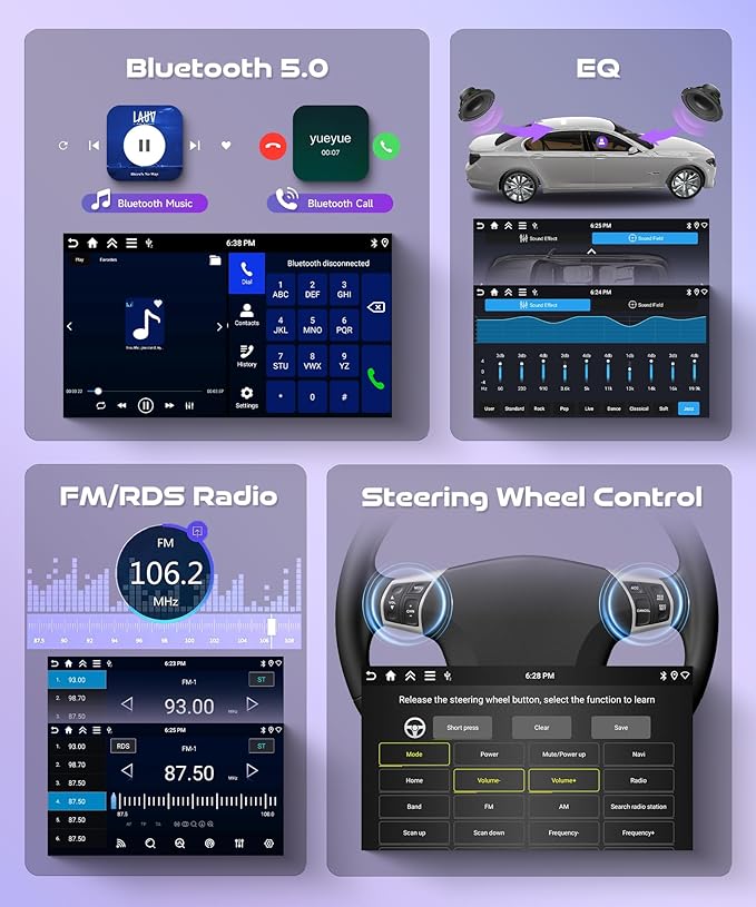 4Core 4G+128G Android 15 Car Radio for Toyota Corolla 2009-2013, Rimoody Car Stereo Wireless Carplay Andorid auto Mirror Link 9'' HD Touchscreen GPS WiFi Bluetooth 5.0 FM/RDS EQ-32 SWC Backup Camera