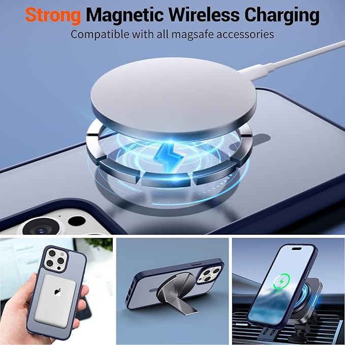 SUPFINE Magnetic for iPhone 15 Pro Max Case (Compatible with MagSafe) (Military Grade Drop Protection) Slim Translucent Matte Shockproof with Anti-Fingerprint Phone Case,Navy Blue
