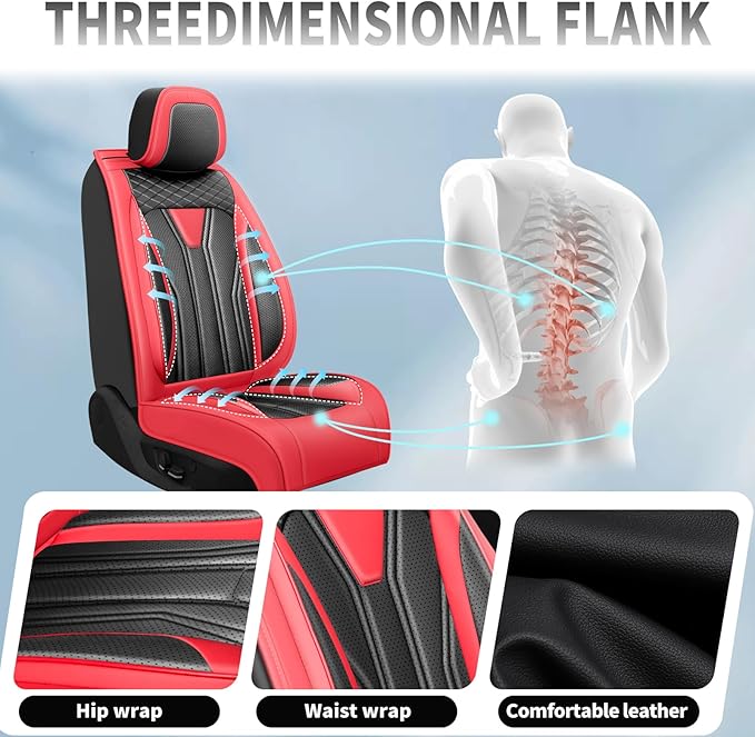 Fit Sonata Car Seat Covers Premium Leather for Hyundai Sonata 2007-2025 2026. Waterproof， Breathable, Scratch-Resistant & All-Weather Seat Cushion Protector（Full Set,Red&Black