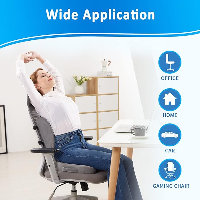 SAIREIDER Lumbar Support Pillow and Office Chair Cushion, Memory Foam Car Seat Cushions Back Support Pillows, Reduce Pressure On Tailbone and Sciatic Nerve, Relieve Pain of Back and Lumbar(Grey)