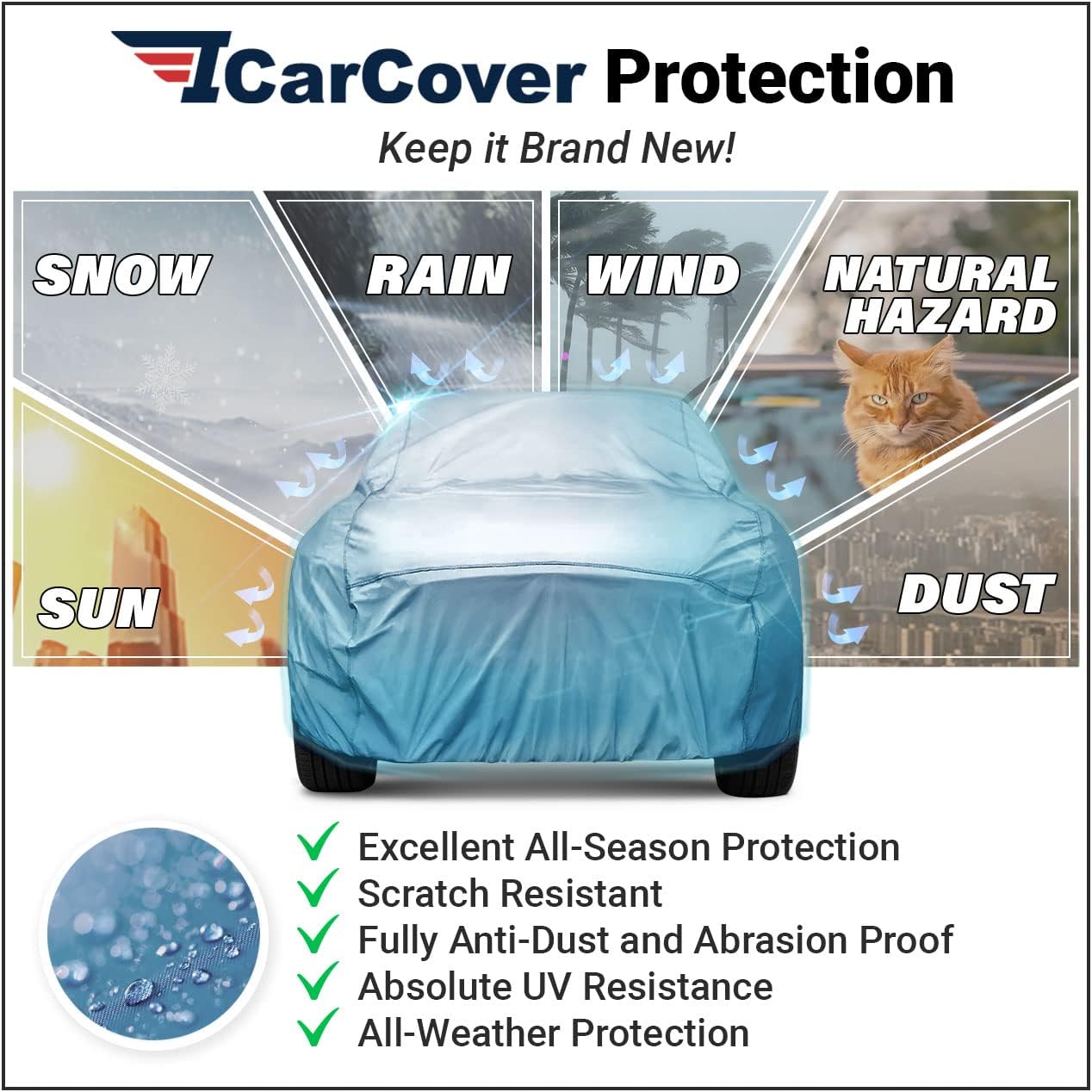 iCarCover Premium Car Cover for 1973-1977 Pontiac Lemans 4-Door Heavy Duty Waterproof All-Weather Automobiles Custom Fit Indoor Outdoor UV Snow Protection Covers with Straps and Bag
