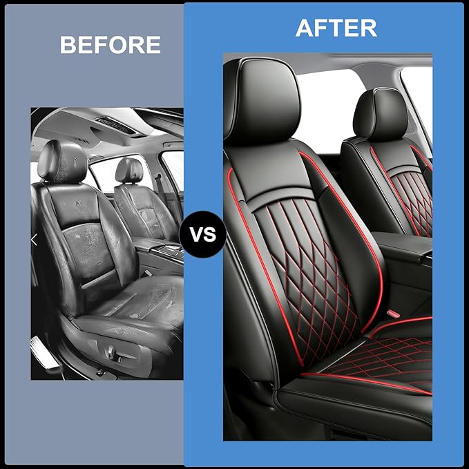 Fit Ioniq Car Seat Covers for Hyundai Ioniq 2017-2026 - Premium Leather, Waterproof, All-Weather, Airbag Compatible, Breathable, Easy Install,Only 2 Front seat Covers,Redline