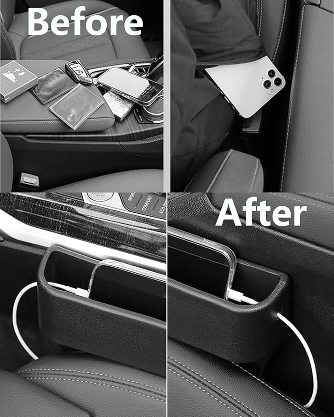 Car Seat Gap Filler Organizer, Seat Side Gap Plug with Storage Avoids Things Falling, Universal Fit Fill the Gap Between Seat and Console, Perfect for Car, SUV, Truck (Black-2 Pcs)