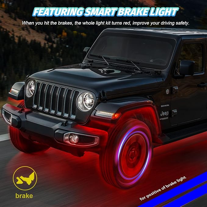 6 Pods RGB+IC LED Rock Lights for UTV ATV Golf Cart Truck SXS SUV RZR, Music Sync Smart Dream Color Chasing Underglow LED Lights for Cars with APP/RF Control, Waterproof Vehicle Underbody Light 12V