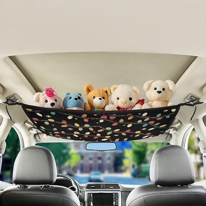 Generic Christmas Bulb Car Ceiling Cargo Net Pocket, 31.69"x24.02"Mesh Nine SUV Roof Organizer Long Trip Storage Bag Interior Accessories Christmas Decor Gifts