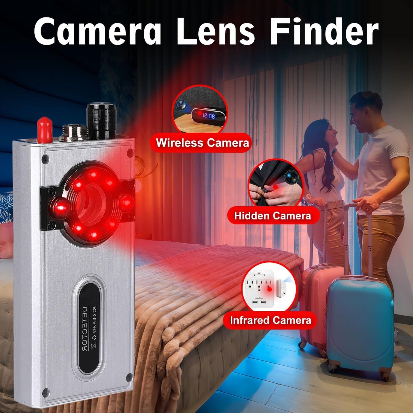 JMDHKK Hidden Camera Detector & Bug Detector – Magnetic Tracker & Wireless Signal Finder for Home, Office, Hotel, Car – Advanced Privacy Protection for Travel & Security（Silver