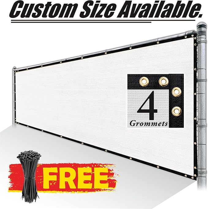 Royal Shade Custom Size 5' x 169' White Fence Privacy Screen Windscreen Cover Netting Mesh Fabric Cloth - Cable Zip Ties Included (We Make Custom Size)