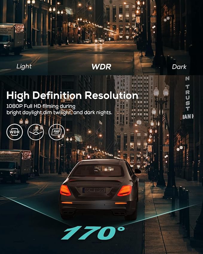3 Channel Dash Cam, Full UHD Front and Car CameraRear Inside,Car Camera Full HD 170 Deg Wide Angle Dashboard Camera with 64GB Card, 2-Inch Screen,G-Sensor,Loop Recording，Night Vision