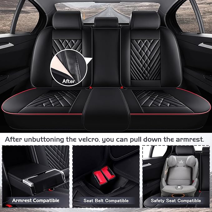 Truck Seat Covers for Chevy Silverado 3500 2007-2026, Waterproof Premium Leather Full Coverage Car Seat Cover, Muscle Sport Style Auto Interior Seat Cover Sets (Full Set/Black Red)