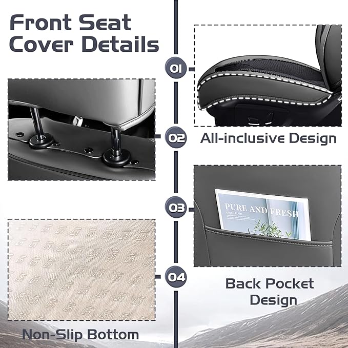 Truck Seat Covers for Ford F350 2011-2026, Waterproof Premium Leather Full Coverage Car Seat Cover, Muscle Sport Style Auto Interior Seat Cover Sets (Full Set/Gray Black)