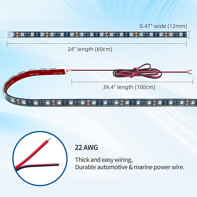 12V Marine Boat LED Light Strip Super Bright, 2 Pack 2FT IP68 Fully Waterproof RV Front Cap Lights, Golf Cart Underglow Roof Lights Strip for Truck ATV UTV SUV Car Pickup Trailer, Cuttable, Blue