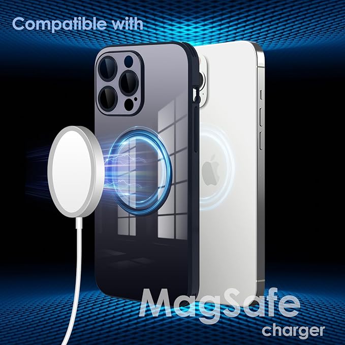 Guppy Compatible with iPhone 14 Pro Max Case Magnetic, with Full Camera Lens Protector [Compatible with MagSafe] Scratch Resistant Gradient Glass Back Cover Phone Case-Black