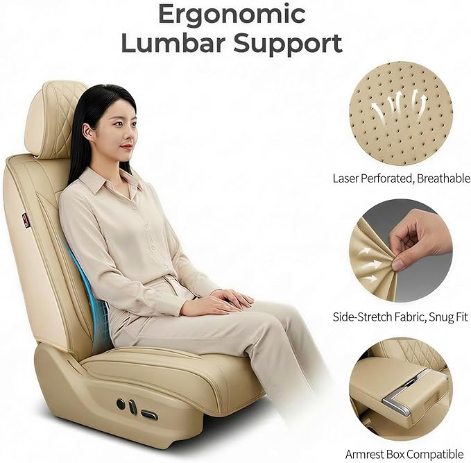 Fit for Equus Seat Covers Compatible with Hyundai Equus 2011-2016 - Waterproof Breathable Leather Automotive Seat Cushions Protector,Airbag Compatible,Full Set 5 Seats(Beige)