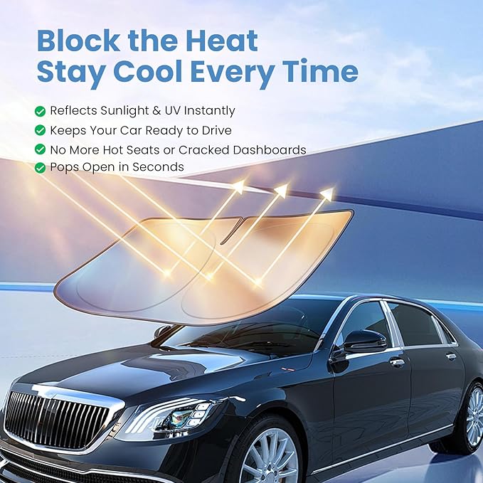 Windshield Sun Shade for Honda Accord 2023, 2024, 2025, 2026 – Custom Fit Sun Shield with Mirror Cut‑Out, Blocks Heat & UV, Foldable with Storage Pouch - Honda Accord Windshield Sunshade