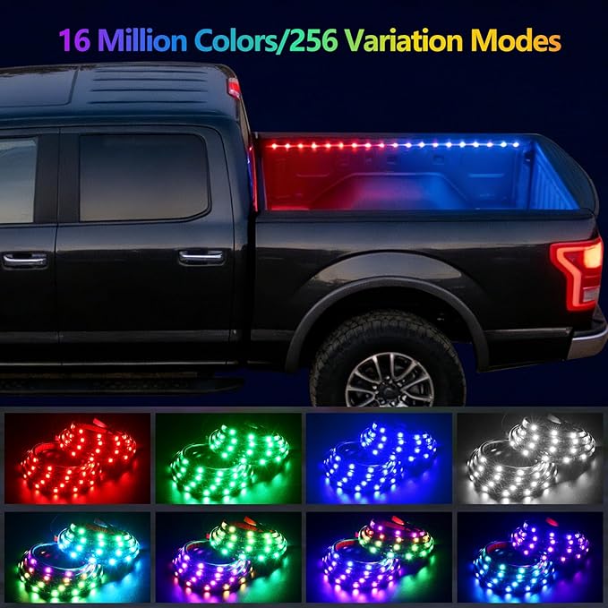 Truck Bed Lights 3Pcs - Multicolor 16 Million Colors,APP & Built-in Control,IP67 Waterproof,Music Sync,12V DC,60-Inch