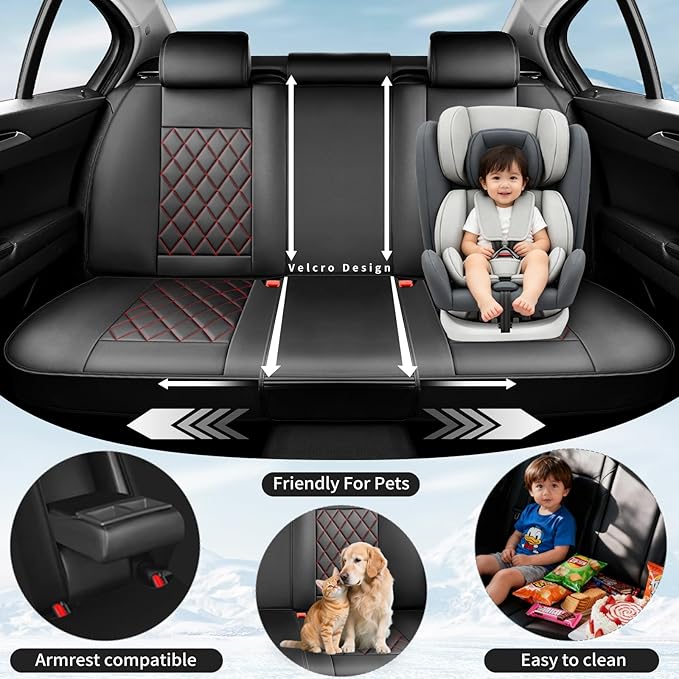 Fit Tucson Car Seat Covers Compatible with Hyundai Tucson 2010-2025 2026, Premium Leather Breathable, Wear Resistant, Airbag Compatible, All-Weather & Full Coverage, 2 Front Seat Red Line Black
