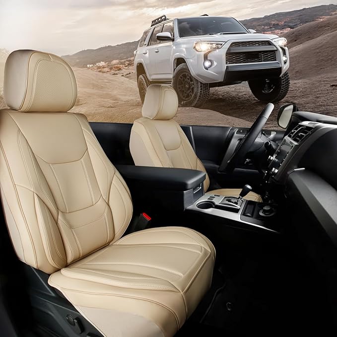 Coverland Custom Fit Car Seat Covers for SUV Compatible with [Highlander, Sequoia, Expedition, Q8, Discovery LR5] Premium Waterproof Non-Slip Interior Seat Protector [Front Beige - Size Chart A19]