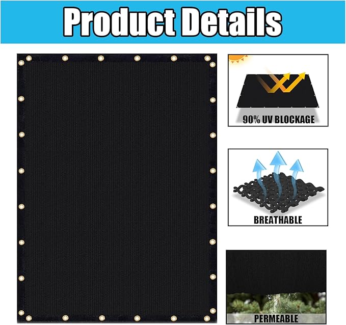 Amagenix 90% Shade Fabric 4'X 5' Black Sun Shade Cloth with Grommets for Pergola Replacement Shade Cover Canopy, Heavy Duty, Cable Zip Ties Included (We Customized)