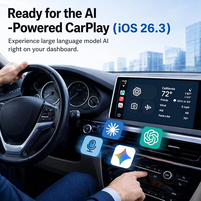 OTTOCAST Mini Nova, 2 in 1 Wireless Carplay & Android Auto Adapter, Plug & Play 2026 Upgraded with AI Assistance (ChatGPT, Gemini, Claude)