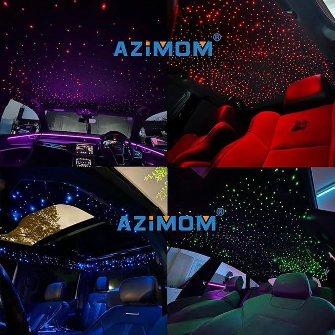 AZIMOM 16W Twinkle & Sound Activate 600pcs*0.03in*9.8ft Fiber Optic Starlight Headliner Kits for Car Home Star Ceiling Sky Decoration, APP& Remote Control Light Engine End Glow Fiber