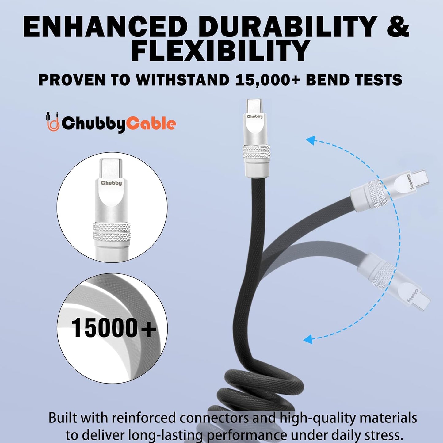 chubbycable Curly Chubby - Retractable Fast Charging Cable 240W Coiled Charger Cord for Car Durable USB-C Cable for Phones, Tablets and More, Yellow+Yellow, USB-A to Type-C, 1.3FT-2.3FT