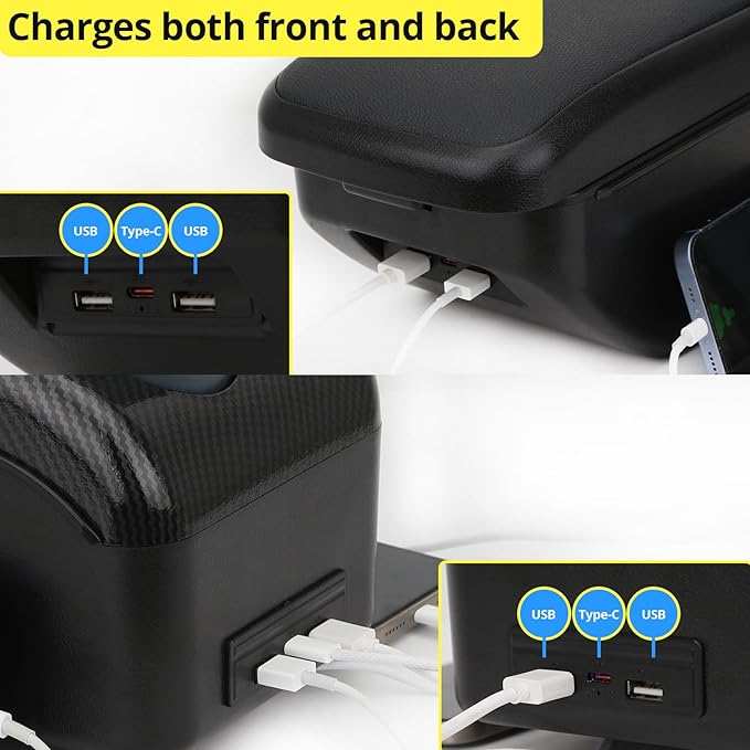 AULPHIKE Compatible with Nissan March Micra Armrest 2011-2016 Car Center Console Organizer Armrests Double Layer Storage with USB Ports（Black Style）