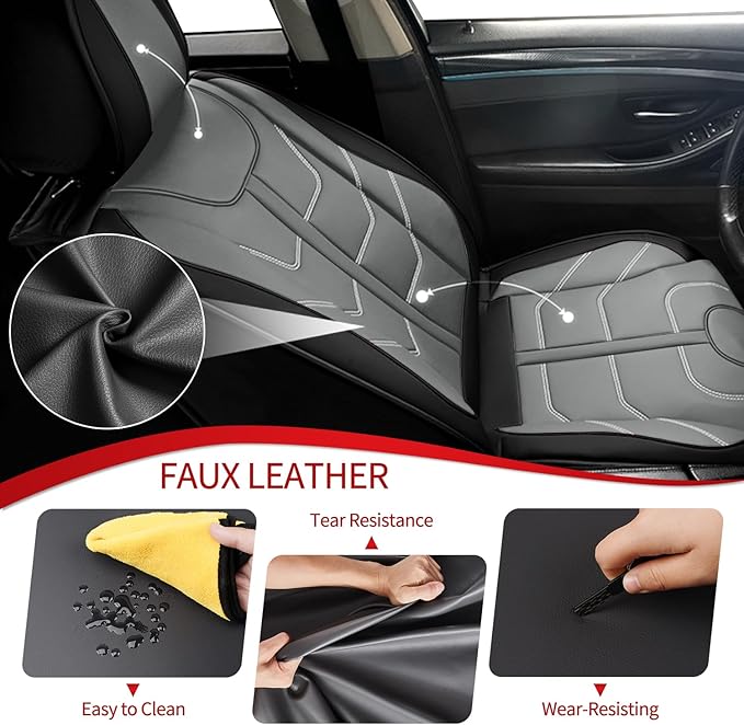 TTX LIGHTING Car Seat Covers fit for Dodge Challenger 2008-2025 Full Set: Premium Leather Automotive Seat Cover with Airbag Compatible Waterproof (5 Seats, Black & Gray)