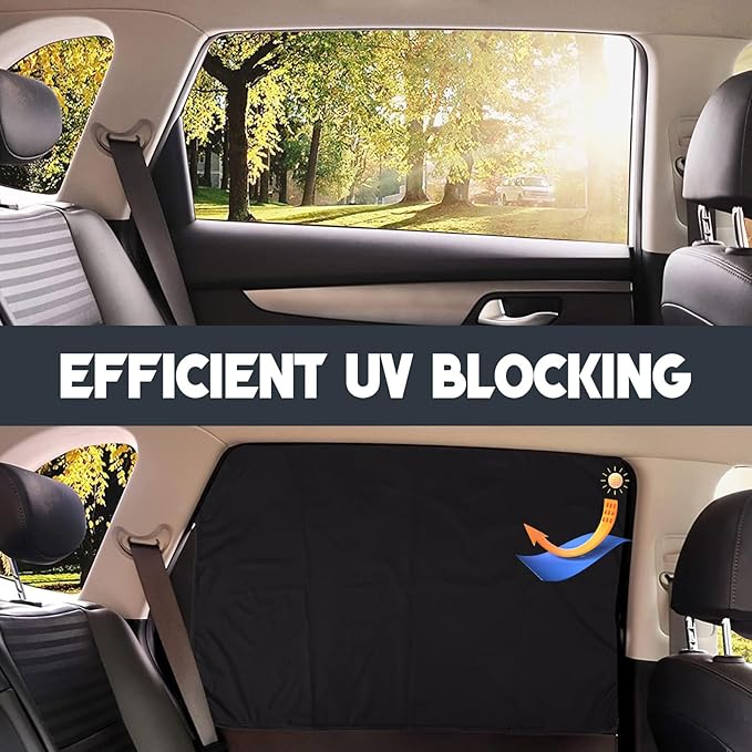 ZATOOTO 4 Pcs Car Window Cutains - Black Silk Magnetic Privacy Side Front Rear Protection Covers - Sun Shades Keeps Cooler for Kids Sleeping