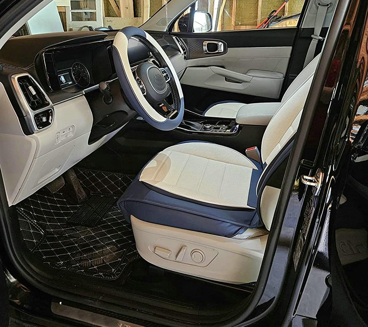 Custom Car Floor Mat Compatible with BMW Mercedes-Benz Toyota Cadillac Lexus Honda Infiniti Nissan Hyundai Kia Audi All Models Cars Sedans SUVs Automotive Mats (Black and red bar)
