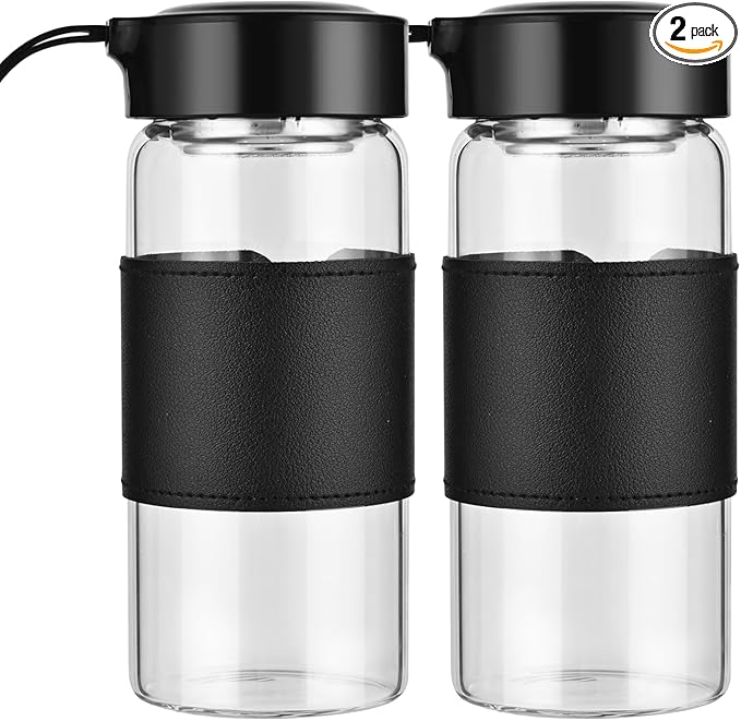 Small Glass Shaker Bottle, 2 Pack 16oz BPA Free Odorless Shaker Bottle with 304SS Mixing Ball and Removable Cleaning Brush for Fitness & Protein Shakes(Black-2Pack)