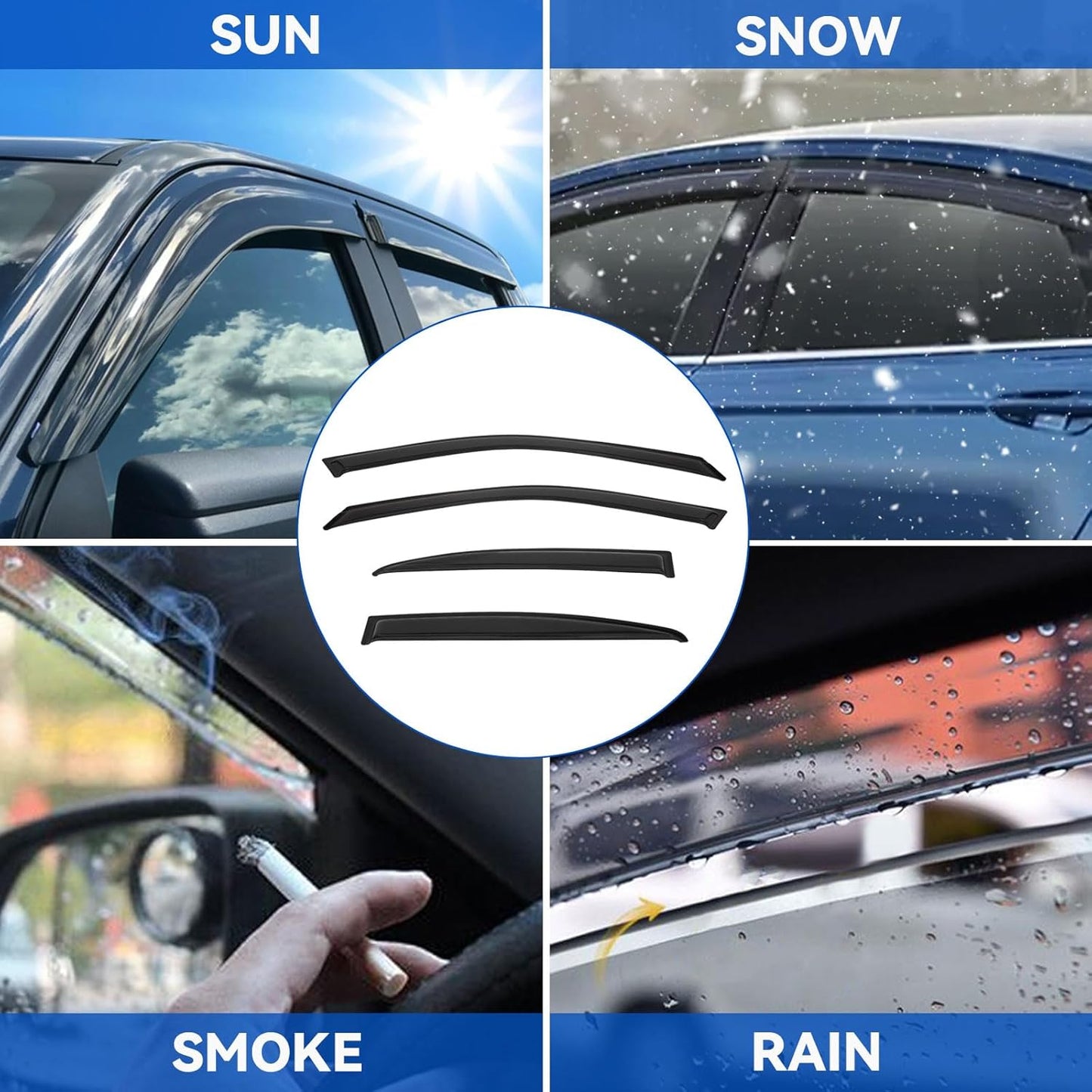 4pcs Front+Rear Smoke Tint Sun/Rain Guard Outside Mount Tape-On Vent Window Visors Compatible with 97-03 E39 5-Series 4-Door Sedan M5 525 528 530 540 i
