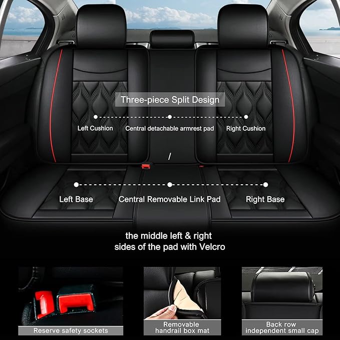 AOMSAZTO Car Seat Covers Full Set Fit for Cadillac XT5 2017-2026 Waterproof Faux Leather Car Seat Cushions Automotive 5 Seat Covers Set（Black&Redline）