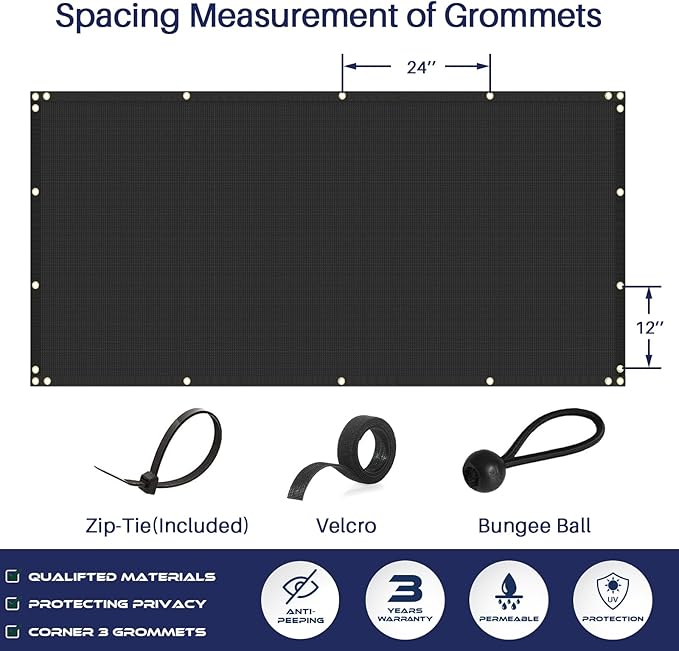 Windscreen4less Privacy Fence Screen Heavy Duty Windscreen Fencing Mesh Fabric Shade Net Cover with Brass Grommtes for Outdoor Wall Garden Yard Pool Deck, 8'x156' Black